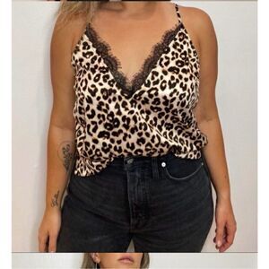 DO+BE Satin Lace Cheetah Print Tank Top Size Small